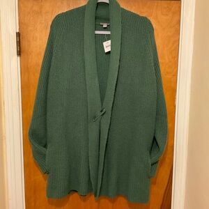 J. Jill Alpaca Wool Blend Cardigan Safety Pin Closure Dark Green NWT Sz L